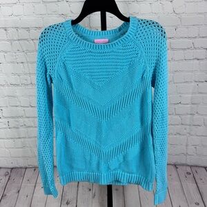 Lilly Pulitzer Aqua Blue Open Knit Long Sleeve Sweater Size Small